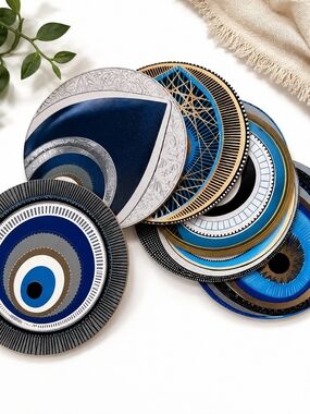a Set of 6 Colorful Wooden Coasters with Eye Designs